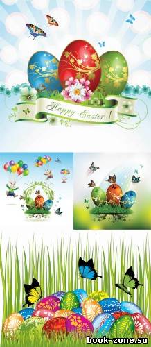 Easter cards and decorations butterfly eggs