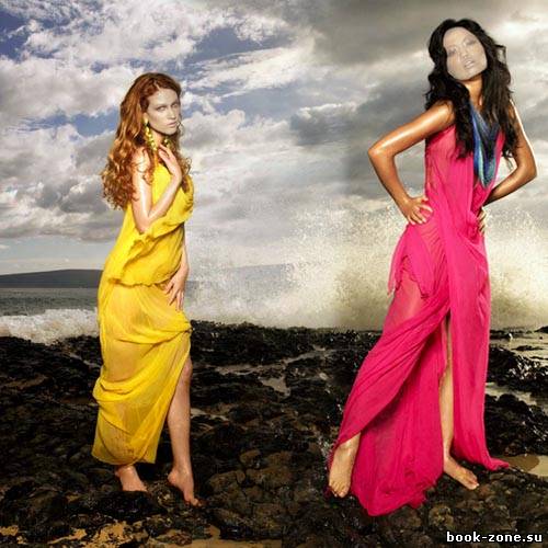 Шаблоны для фотошоп - девушки в платьях на море
