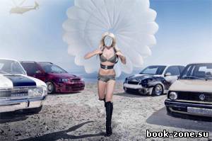 Женский шаблон - Блондинка среди машин с парашютом