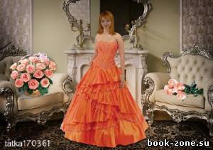 Женский шаблон для фотошопа - Девушка в оранжевом платье с розами