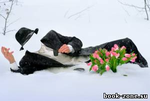 Шаблон psd - Ловелас с тюльпанами лежа в снегу