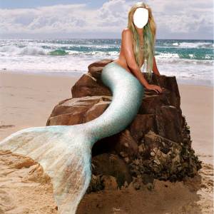 Шаблон для Photoshop - Русалка на берегу моря