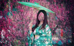 Шаблон psd женский - Девушка в кимоно
